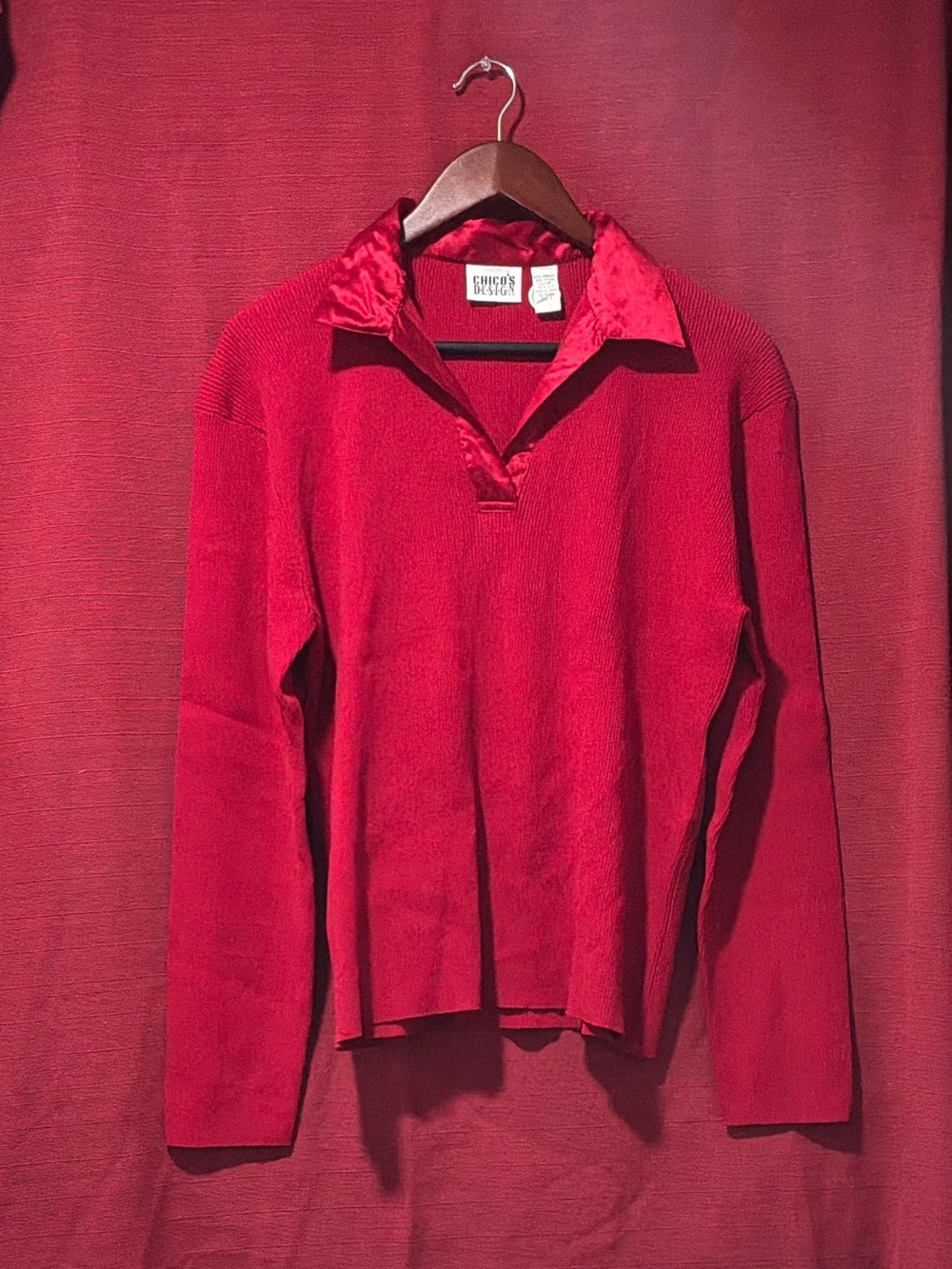 Chico's Bright Red Open-Collar Pullover Sweater